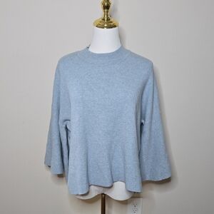 Zenana Outfitters Grey Sweater Mock Neck Bell 3/4 Sleeve Minimalist Quiet Luxury